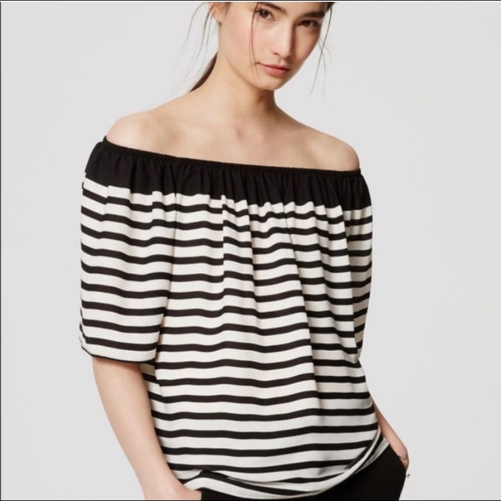 Loft Black and white striped off the shoulder top